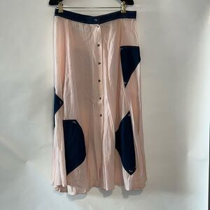 Light Pink A-Line Maxi Skirt with Navy Patch Details